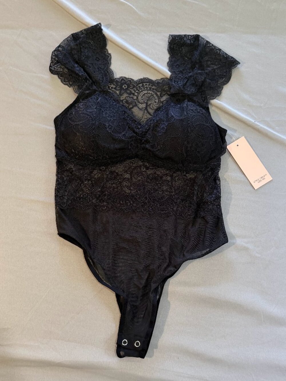 Kathy Women's  Floral Lace Bodysuit Sheer Black Padded Bra New With Tags Sz M/L